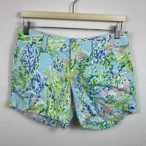 Lilly Pulitzer Callahan Shorts Size‎ 0 Skye Blue Heaven Preppy Beach Coral Sea